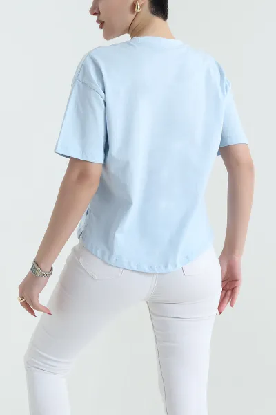 Bebe Mavisi Yanı Yırtmaçlı Kadın Tişört 435438
