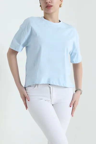 Bebe Mavisi Yanı Yırtmaçlı Kadın Tişört 435438