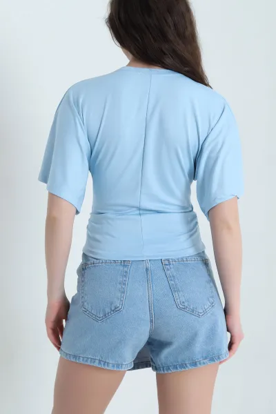 Bebe Mavisi Yarasa Kol Büzgülü Oysho Kadın Bluz 454715