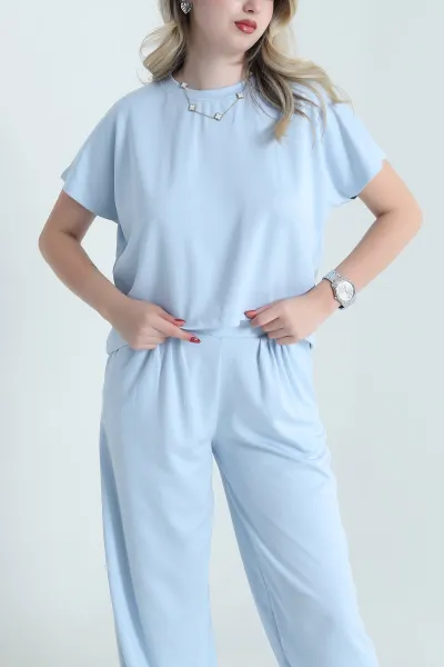 Bebe Mavisi Yarasa Kol Şalvarlı Oysho Kadın İkili Takım 464791