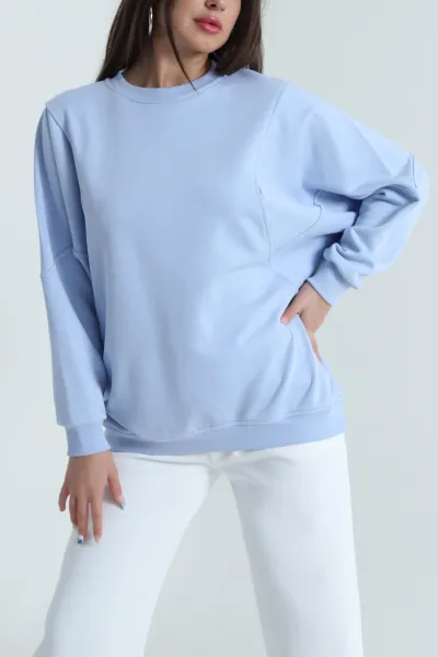 Bebe Mavisi Yarasa Kol Üç İp Kadın Sweat 484262