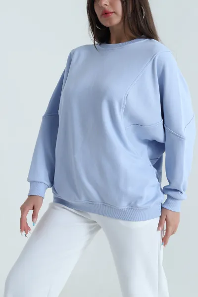 Bebe Mavisi Yarasa Kol Üç İp Kadın Sweat 484262