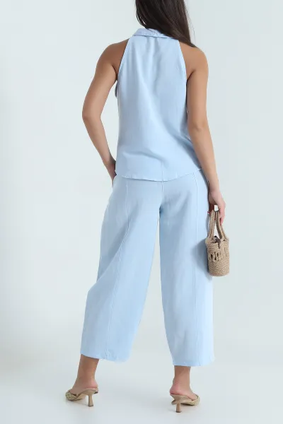 Bebe Mavisi Yelek Pantolon Keten Kadın İkili Takım 475728