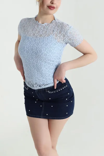 Bebe Mavisi Yeni Sezon Kadın Tül Bluz 450874
