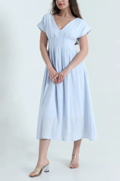 Bebe Mavisi Yeni Sezon Keten Kadın Elbise 456768