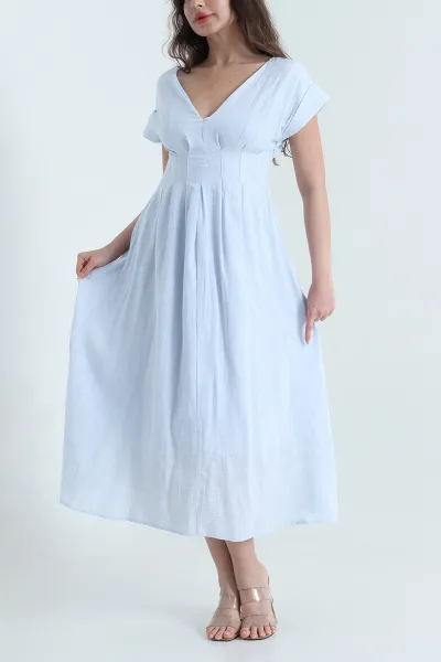 Bebe Mavisi Yeni Sezon Keten Kadın Elbise 456768