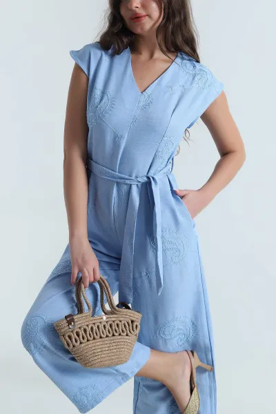 Bebe Mavisi Yeni Sezon Nakışlı Kadın Tulum 481886