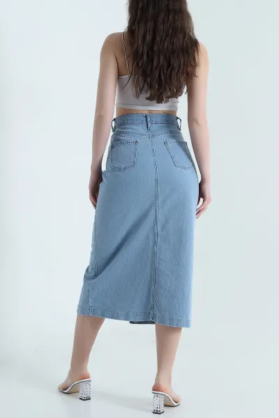 Bebe Mavisi Yırtmaçlı Kadın Kot Etek 446067