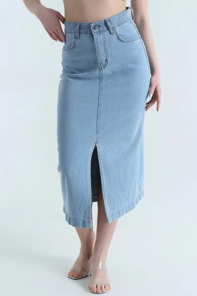 Bebe Mavisi Yırtmaçlı Kadın Kot Etek 446067