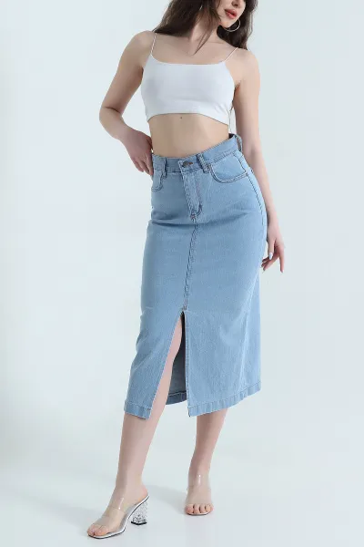 Bebe Mavisi Yırtmaçlı Kadın Kot Etek 446067