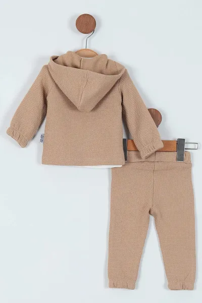 Bej (0-15 Ay) Baskılı Waffle Kumaş İki İp Erkek Bebe Takım 229147