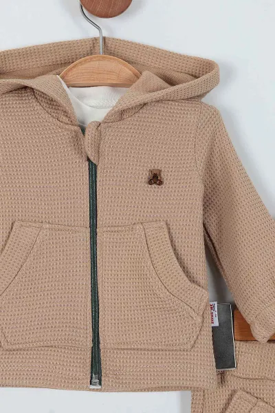 Bej (0-15 Ay) Baskılı Waffle Kumaş İki İp Erkek Bebe Takım 229147