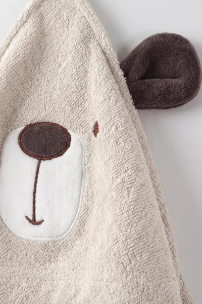 Bej (0-24 Ay) Ayı Nakışlı Unisex Bebek Bornoz Seti 476659