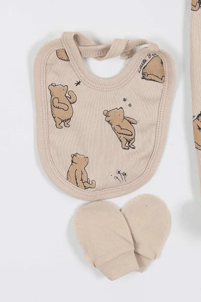Bej (0-3 Ay) Ayıcık Baskılı Patikli Yenidoğan Erkek Bebek 5'li Set 336151