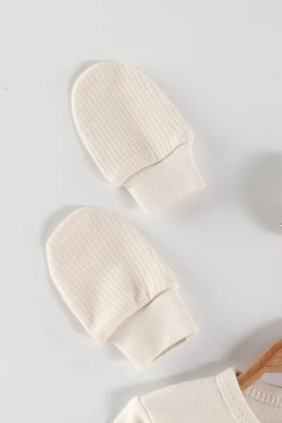 Bej (0-3 Ay) Kedi Nakışlı   10 Parça Kutulu Yeni Doğan Erkek Bebek Zıbın Seti 443594
