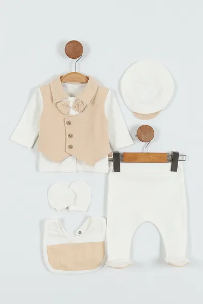 bej-0-3-ay-papyonlu-yelek-detayli-muslin-erkek-bebe-takim-289075