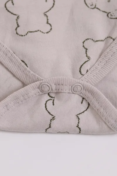 Bej (0-3 Yaş) Ayı Desenli Uzun Kol Bebek &Çocuk Çıtçıtlı Badi 482382