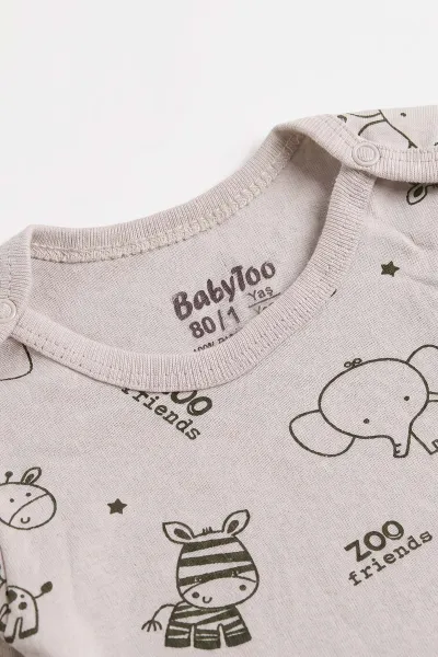 Bej (0-3 Yaş) Safari Desenli Uzun Kol Bebek &Çocuk Çıtçıtlı Badi 482374