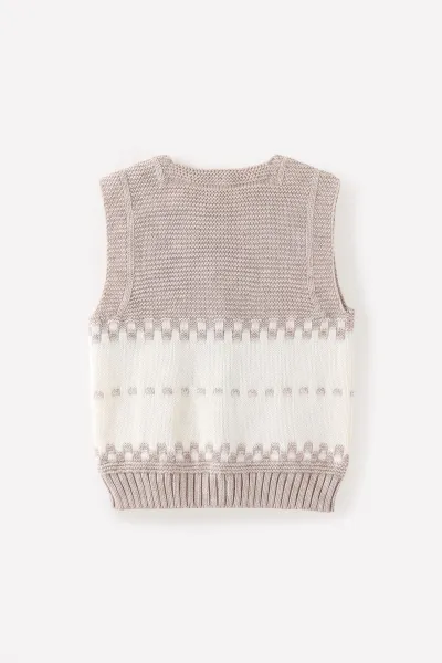 Bej (0-5 Yaş) Araba Motifli Triko Erkek Çocuk&Bebek Yelek 474863