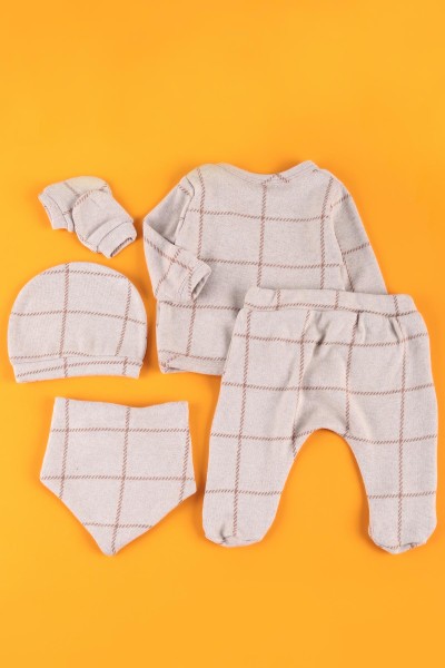 Bej (0-6 Ay) Nakışlı Erkek Bebe Takım 223419
