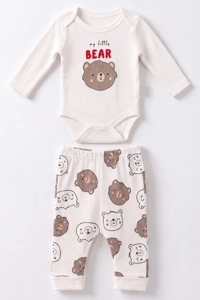 Bej (0-9 Ay)  Ayıcık Baskılı Raporlu Erkek Bebek Takım 480463
