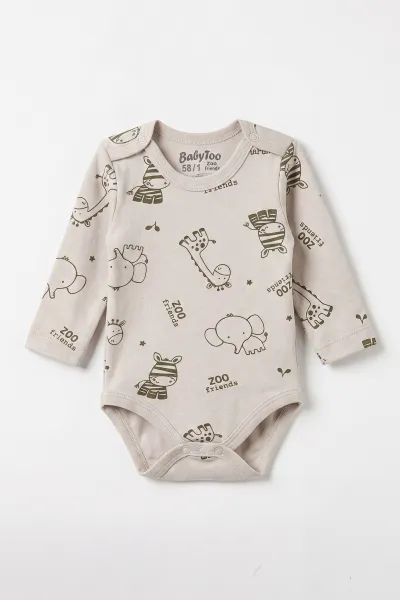Bej (0-9 Ay) Safari  Desenli Bebek Çıtçıtlı Badi 482300