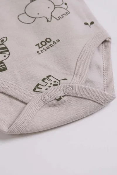 Bej (0-9 Ay) Safari  Desenli Bebek Çıtçıtlı Badi 482300