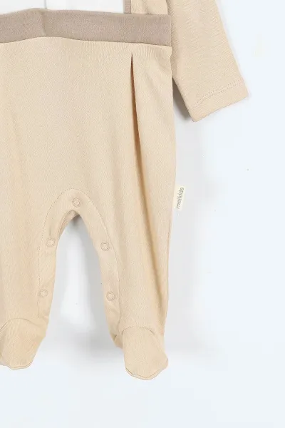 Bej (0-9 Ay) Yakadan Çıtçıtlı Patikli Erkek Bebek Tulum 400312