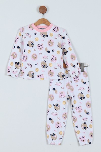 Bej (1-3 Yaş) Baskılı Kız Bebe Pijama Takımı 224381