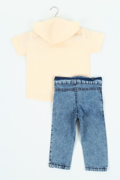 Bej (1-3 yaş) Kapüşonlu Gömlek Kot Erkek Çocuk Takım 115316
