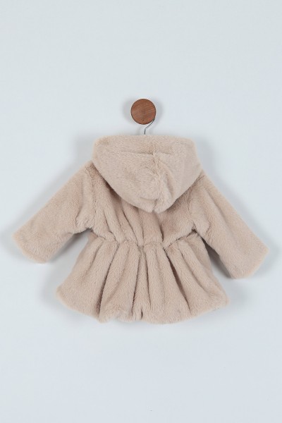Bej (1-3 Yaş) Taş Detaylı Fiyonklu Kürklü Kız Bebe Mont 220924