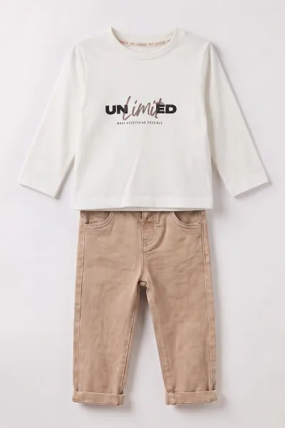 Bej (1-4 Yaş) Gabardin Ceketli Erkek Bebek&Çocuk 3'lü Takım 501390
