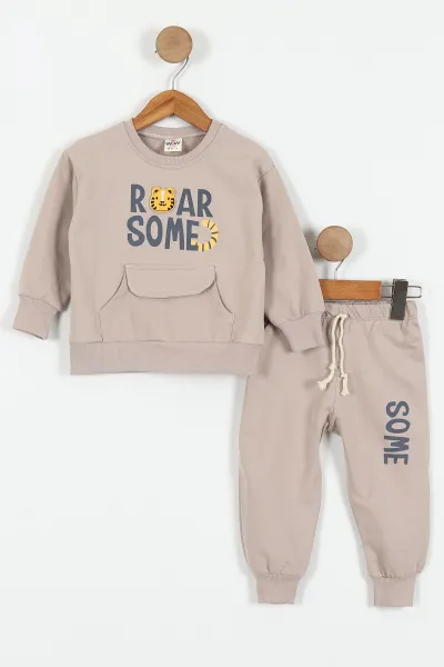 bej-1-4-yas-roar-some-baskili-kanguru-cepli-2-ip-erkek-cocuk-takim-428599