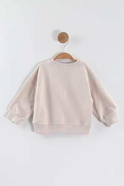 Bej (1-4 Yaş)Çiçek Motifli Kız Çocuk Sweatshirt 432889
