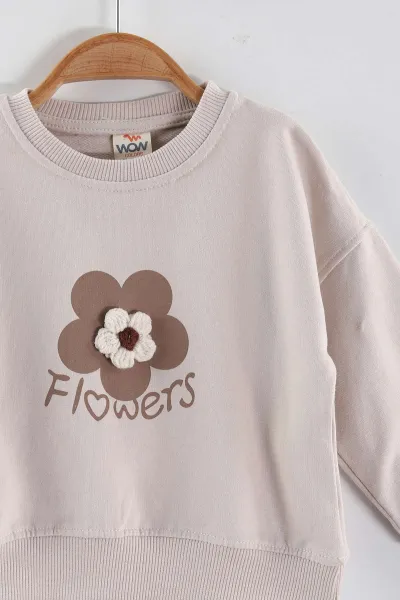 Bej (1-4 Yaş)Çiçek Motifli Kız Çocuk Sweatshirt 432889