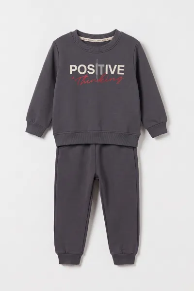 Bej (1-5 Yaş)  3 İp Şardonlu   Baskılı Sweatli  Positive  Nakışlı Yelekli  Erkek Çocuk 3'lü Takım 498192