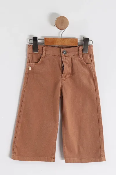 Bej (1-5 Yaş) Bebe Yaka Keten Gömlekli Çiçekli Süveterli Gabardin Pantolonlu Kız Çocuk 3'lü Takım 442764