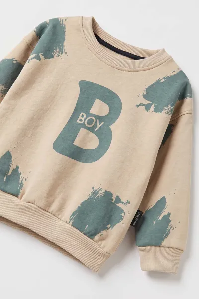 Bej (1-5 Yaş) Boy Baskılı 3 İp Şardonlu Erkek Çocuk Kışlık Takım 500899