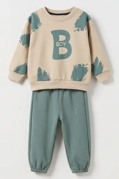 Bej (1-5 Yaş) Boy Baskılı 3 İp Şardonlu Erkek Çocuk Kışlık Takım 500899