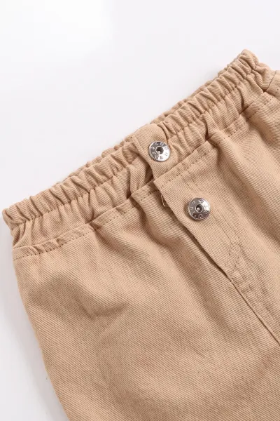 Bej (1-5 Yaş) Fırfırlı Peluş Yelekli Gabardin Etekli Kız Çocuk 3'lü Takım 473410