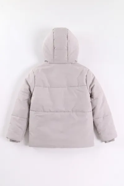 Bej (10-14 Yaş) Kapüşonlu İçi Kürklü Erkek Çocuk Mont 499758