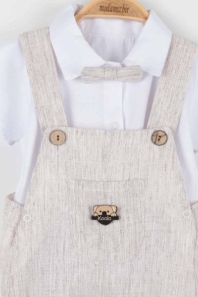 Bej (12-24 Ay) Koala Motifli Cep Detaylı Papyonlu Erkek Bebe Takım 169434