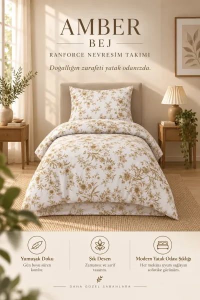Bej 160x220 Cm Bella Home Tek Kişilik Lastikli Çarşaf Nevresim Takımı 491123