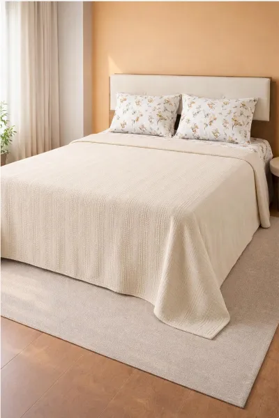 Krem 160x230 Cm Bella Home Tek Kişilik Pamuklu Petek Pike Takımı 474632