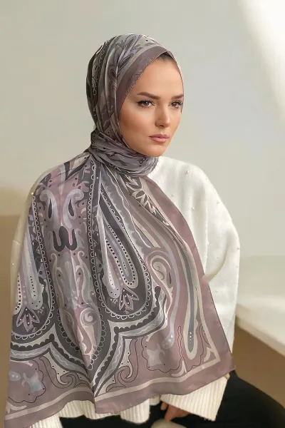 Bej 180x70 Etnik Desen Dijital Baskılı Pamuk Şal 323053