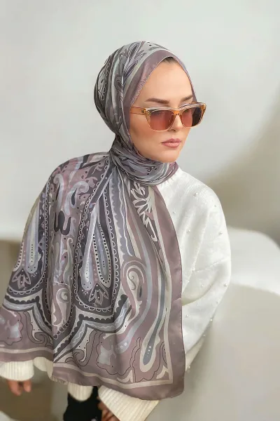 Bej 180x70 Etnik Desen Dijital Baskılı Pamuk Şal 323053