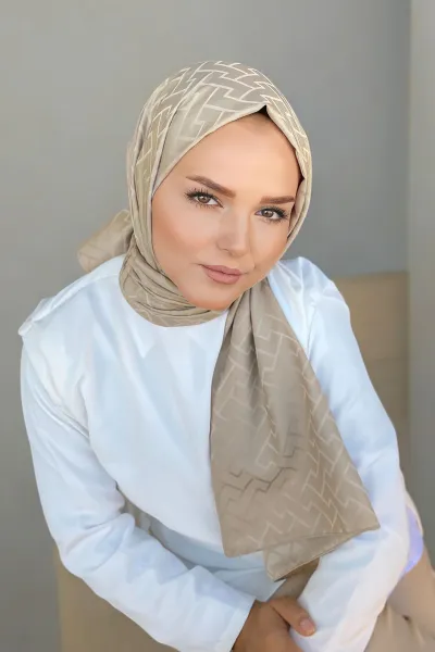 Bej 180x70 Jakar İpeksi Labirent Desen Şal 298254