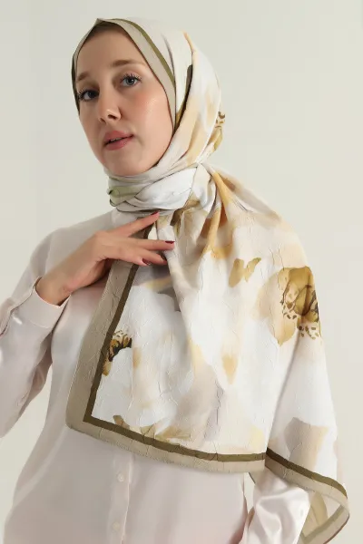 Bej 180x75 Cm Our Fashion Dijital Baskılı Desenli Bambu Kraş Şal 396748