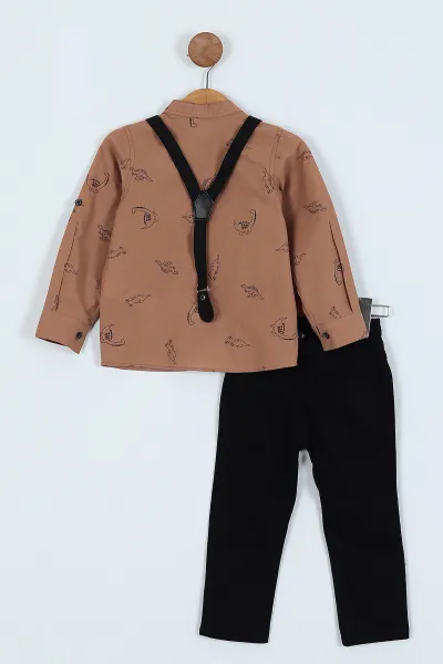 Kahverengi (2-5 Yaş) Askılı Gömlek Pantolon 2'li Takım 242059