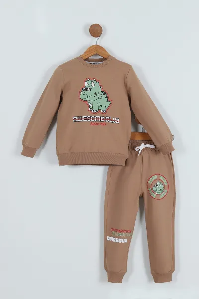 Bej (2-5 Yaş) Dinosaur Baskılı Erkek Çocuk Takım 284224